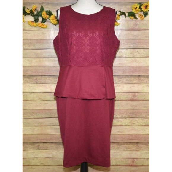 NWT The Limited Ladies XL Burgundy Dress Sleeveless Peplum Lace Bodice Career - Picture 1 of 12